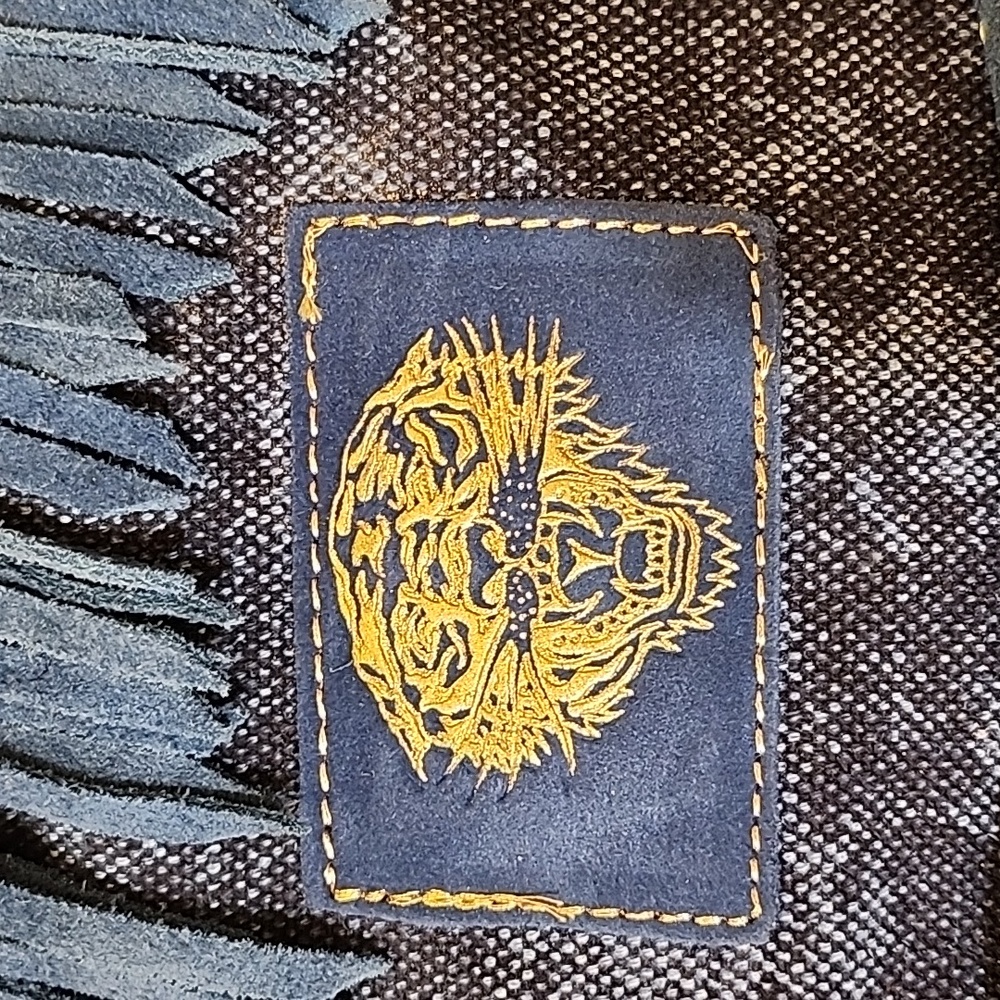 Ed Hardy Vintage Navy Felicia  Denim and Suede  Fringe Bag  Red Accents Rare- - Picture 6 of 16